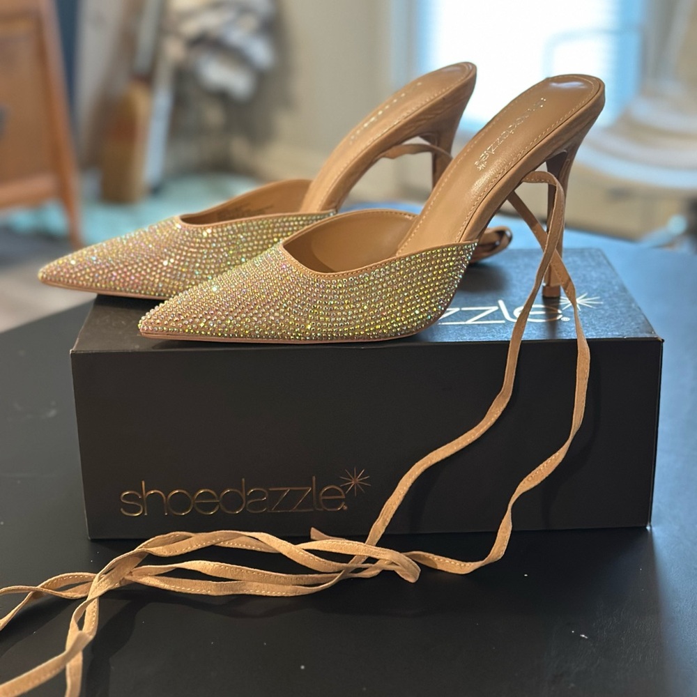 Shoe Dazzle Tan Rhinestone Women's Heels
